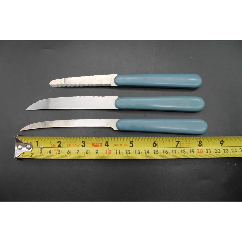 Vintage Libbey Chef's Collection 5 Pc Kitchen Knife Set Goose Blue Handles